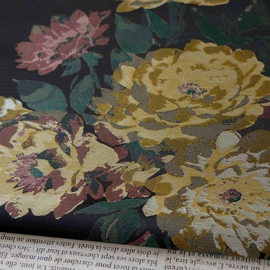 Peony Flower Jacquard Fabric: Retro Style Upholstery & Sewing (60"W)