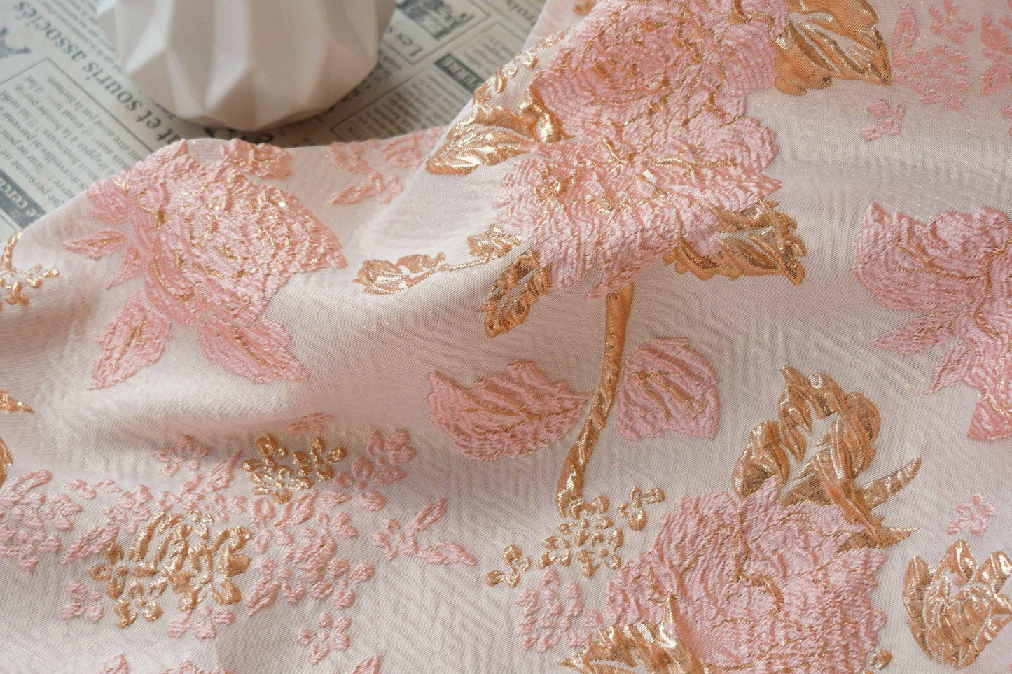 Gold Embossed Palace Jacquard Fabric: Damask Upholstery, Costume, Decor