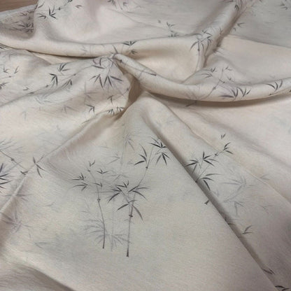 Beige Tencel Ramie Fabric: Bamboo Print Sewing Material