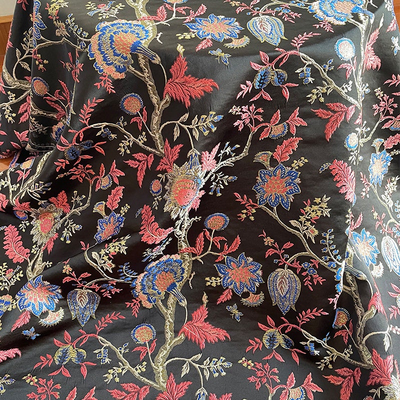 Floral Jacquard Fabric: Gold & Silver Thread, 57" Wide