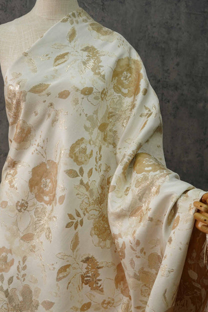Gold Floral Jacquard Woven Fabric: Embossed Upholstery Sewing, 59" Wide