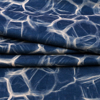 Blue Geometric Wool Silk Blend Fabric: Warm Autumn Winter Stretch