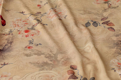 Floral Butterfly Print Fabric: Gambiered Canton Gauze Tea Silk