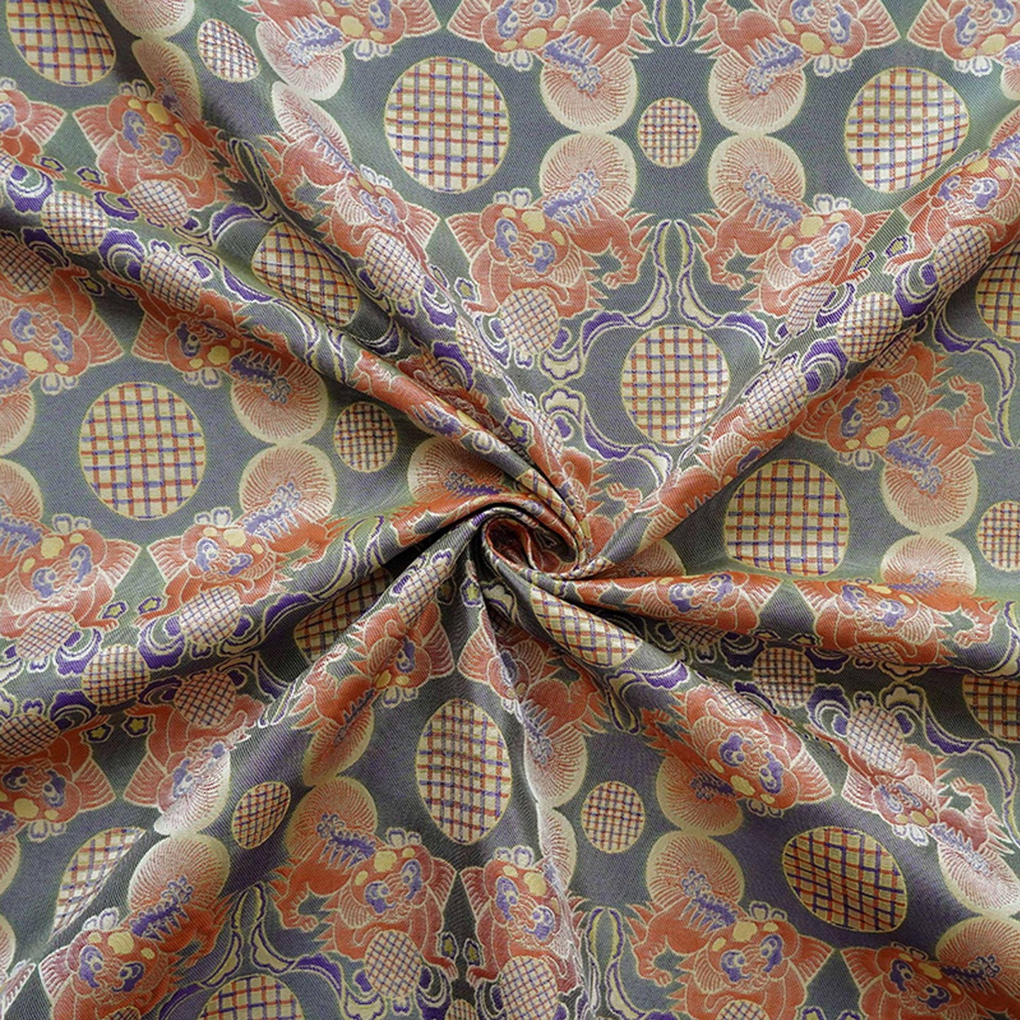 Lion Ball Shu Brocade Fabric | Traditional Qipao Hanfu Costume Upholstery