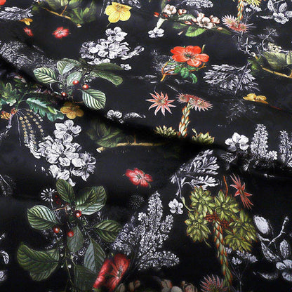 Floral Print Tea Silk Satin Fabric: 55"W Rayon Sewing Material