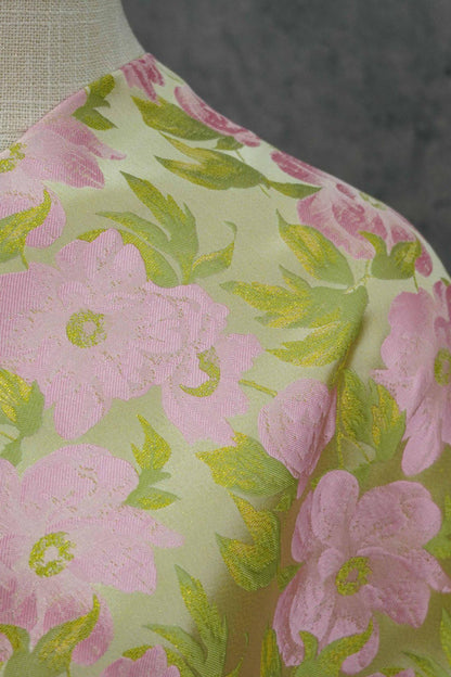 Romantic French Floral Jacquard Fabric with Gold Threads, 65"Wide