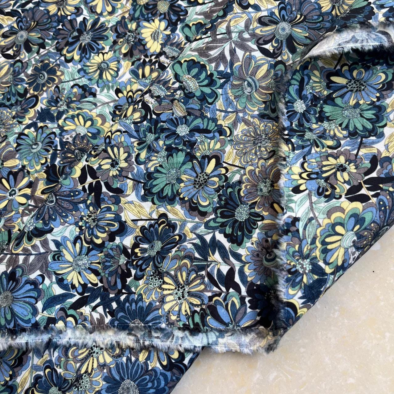 Floral Cotton Fabric: 60s Style Sewing Material, 59" Wide