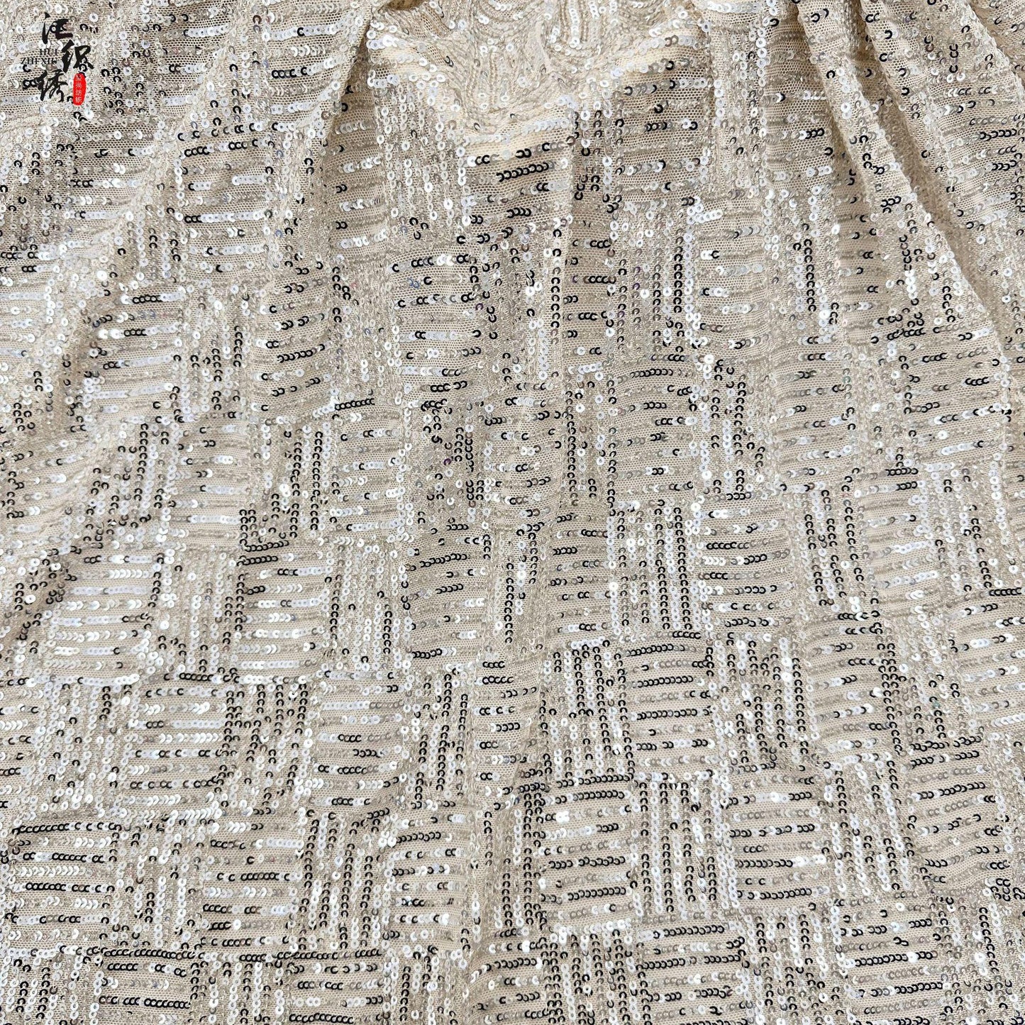 Sequin Lace Fabric: 3D Pleated Embroidery, 49" Wide, For Wedding & Prom