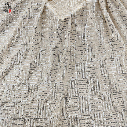 Sequin Lace Fabric: 3D Pleated Embroidery, 49" Wide, For Wedding & Prom