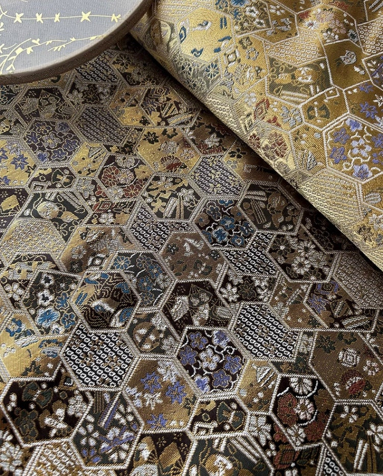 Nishijin Brocade Fabric: Japanese Weaving with Gold Thread (59"W)