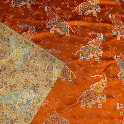 Orange Elephant Jacquard Brocade Fabric ��� Song-Style Upholstery Ma