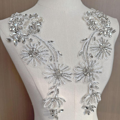 Embroidered Lace Trim: Beaded Sequin Floral Applique, Bridal Wedding Dress, By The Yard