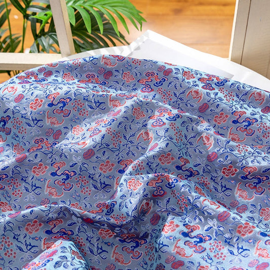Tissu brocart mongol : Damas des Huit Immortels, 150 cm de large