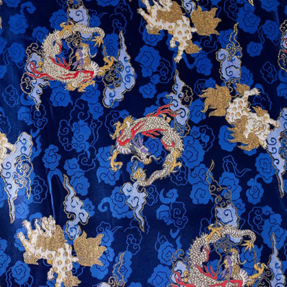 Chinese Dragon & Kirin Brocade Fabric: Blue Rayon, 55" Wide