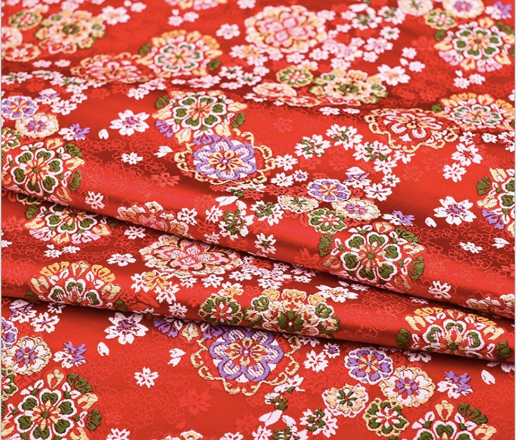 Cherry Blossom Silk Brocade Fabric: Japanese Kimono Sewing Material