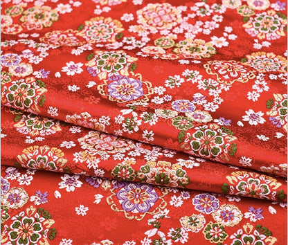 Cherry Blossom Silk Brocade Fabric: Japanese Kimono Sewing Material