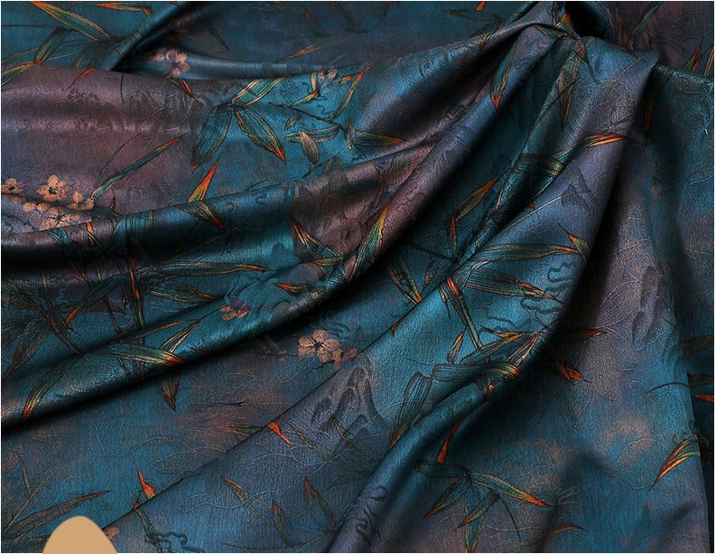 Bamboo Print Tea Silk Satin Fabric: 59"W Upholstery & Costume