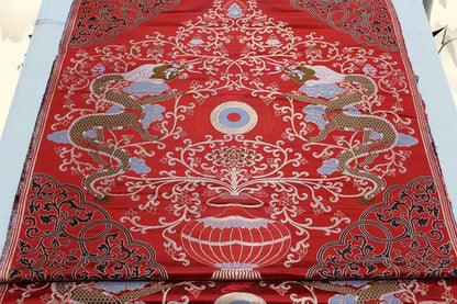 Red Dragon Brocade Fabric: Chinese Cheongsam, Tibetan Robe (Silk/Rayon)