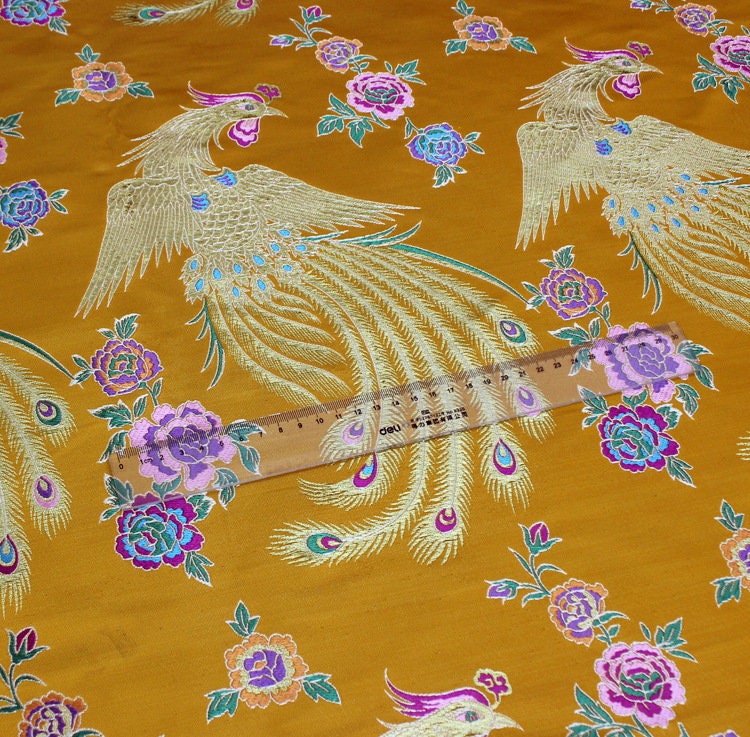 Gold Phoenix Brocade Fabric: Chinese Cheongsam Sewing Material (57"W)