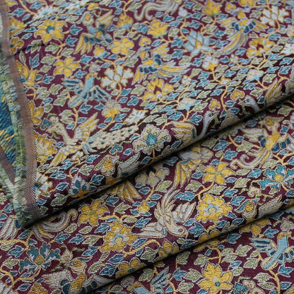 Tissu brocart à motifs floraux et oiseaux : Damas de rayonne de soie chinoise (55 po de largeur)