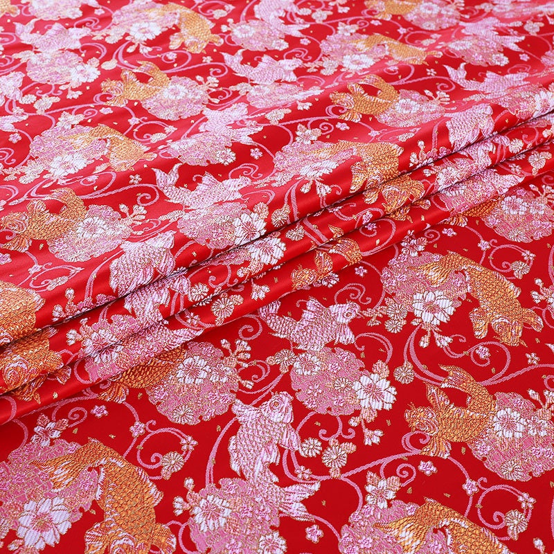 Koi Fish Brocade Fabric: 57"W Chinese Style Rayon Sewing Material