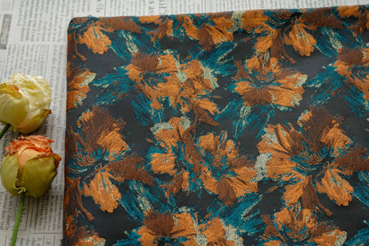 Floral Jacquard Fabric | 3D Embossed Gold Thread, 61" Wide