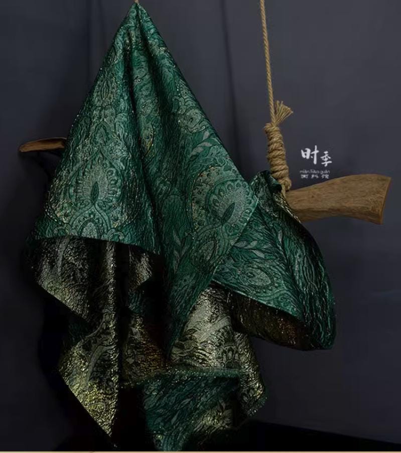 Green Embossed Jacquard Polyester Fabric: 55''W Designer Fabric
