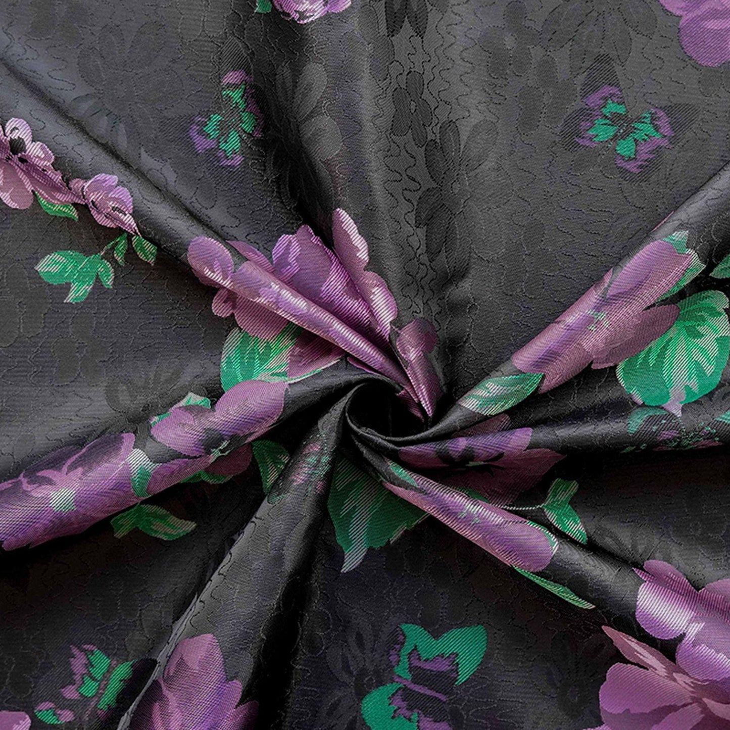 Black Jacquard Qipao Fabric with Purple Floral Pattern ��� Chinese Brocade Upholstery, Quilting, Cheongsam Sewing Fabr"Wide