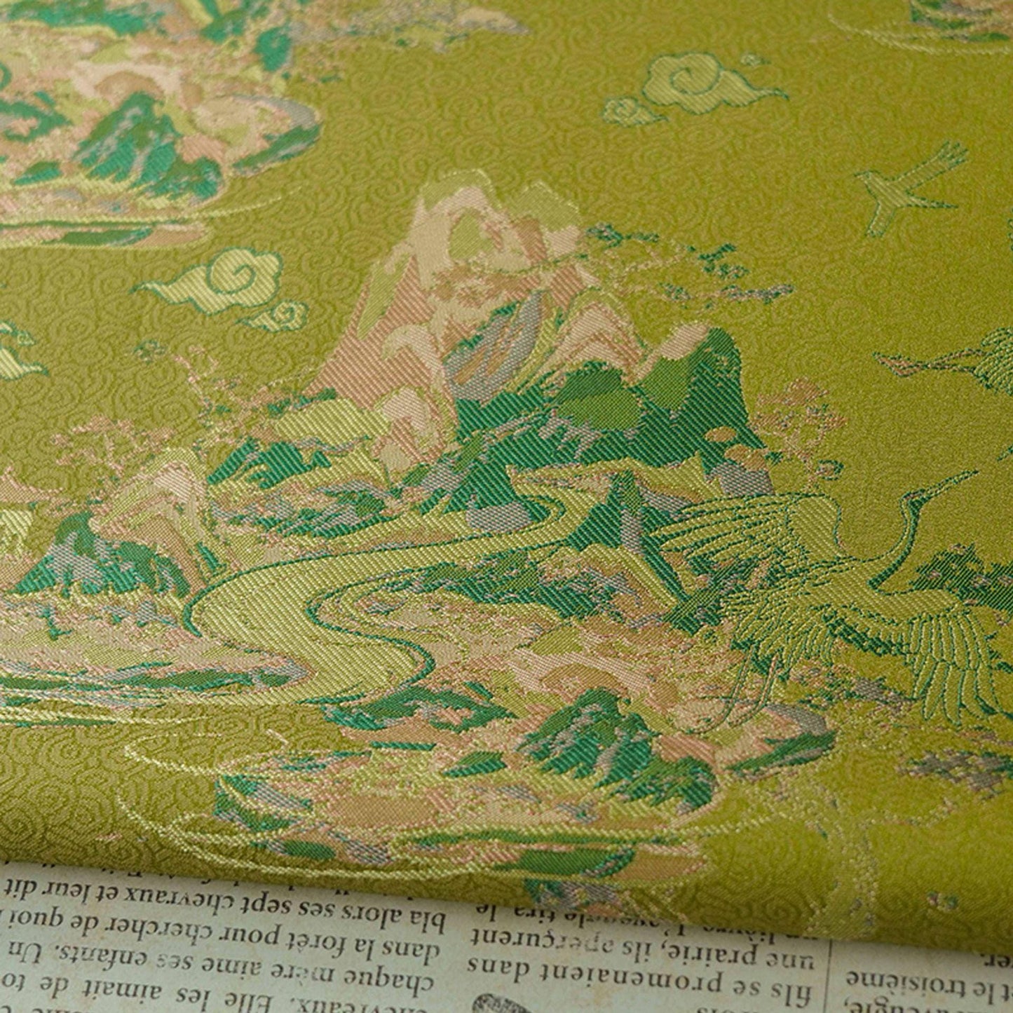 Embossed Jacquard Fabric: 3D Yellow Green Retro Upholstery, Dress, Curtain Material
