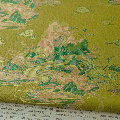 Embossed Jacquard Fabric: 3D Yellow Green Retro Upholstery, Dress, Curtain Material