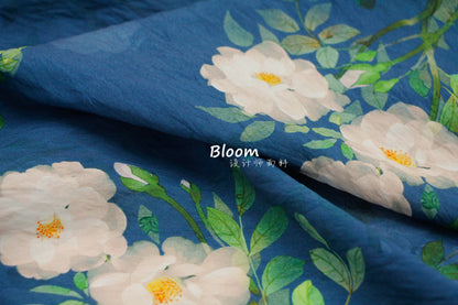 Tissu en lin Tencel soyeux à motif floral bleu : Couture et loisirs créatifs