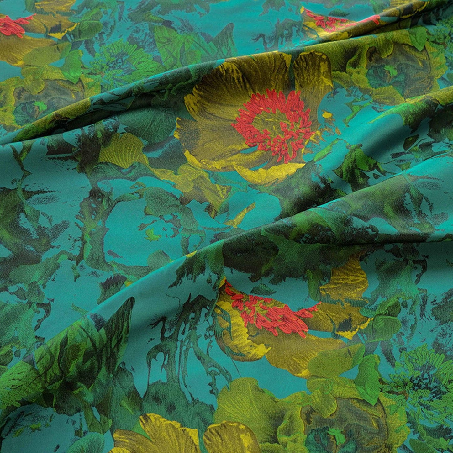 Green Floral Jacquard Fabric: 64"W Polyester Upholstery & Drapery