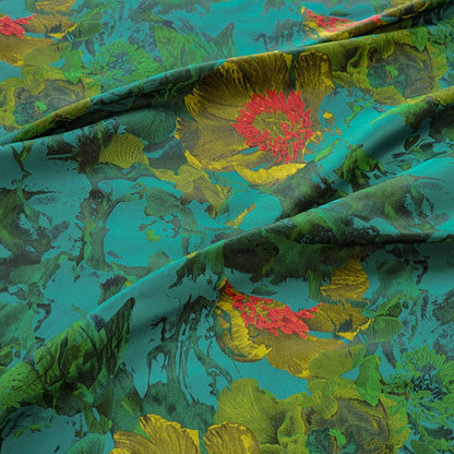 Green Floral Jacquard Fabric: 64"W Polyester Upholstery & Drapery