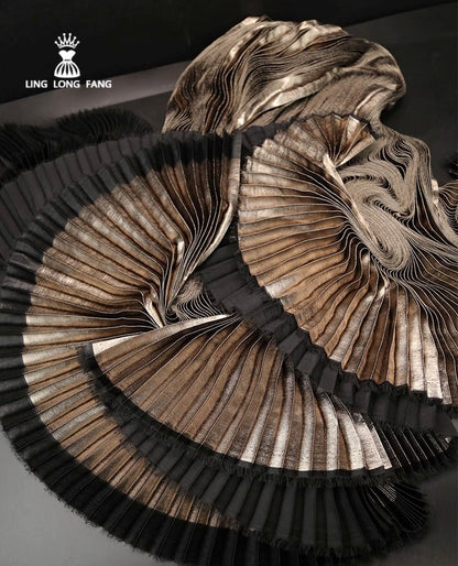 Metallic Silver Pleated Fabric: Stiff Texture, 59" Wide