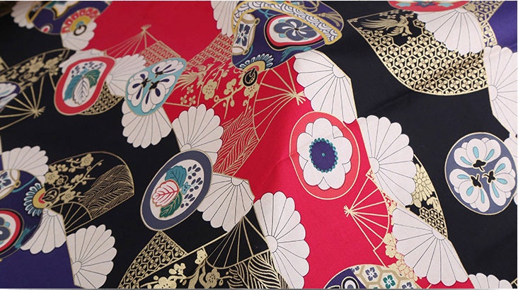 Japanese Fan Print Fabric: 100% Cotton Sewing Material