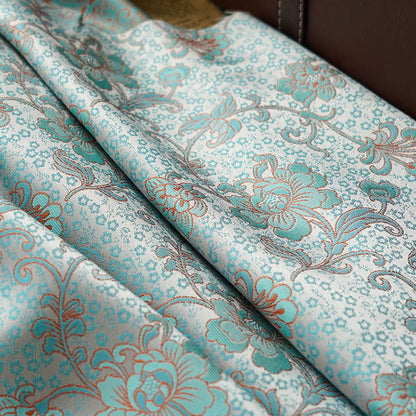 Ice Blue Floral Brocade Fabric: 59"W Chinese Style Polyester