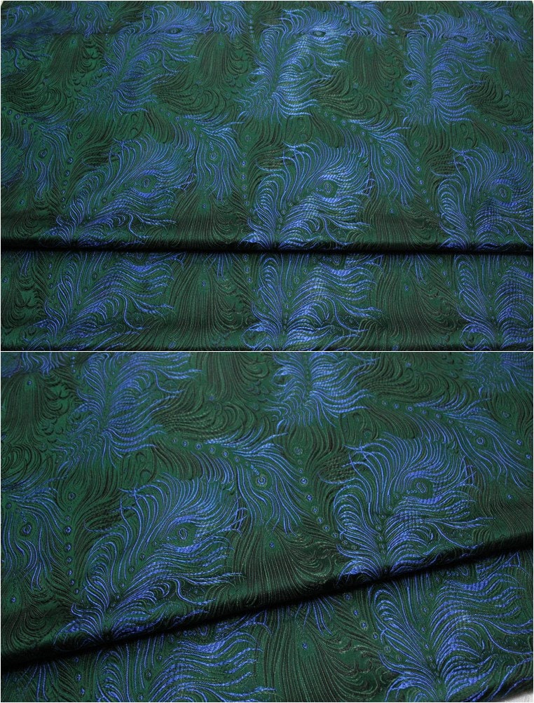 Peacock Feather Brocade Fabric: Floral Chinese Silk Rayon Blend