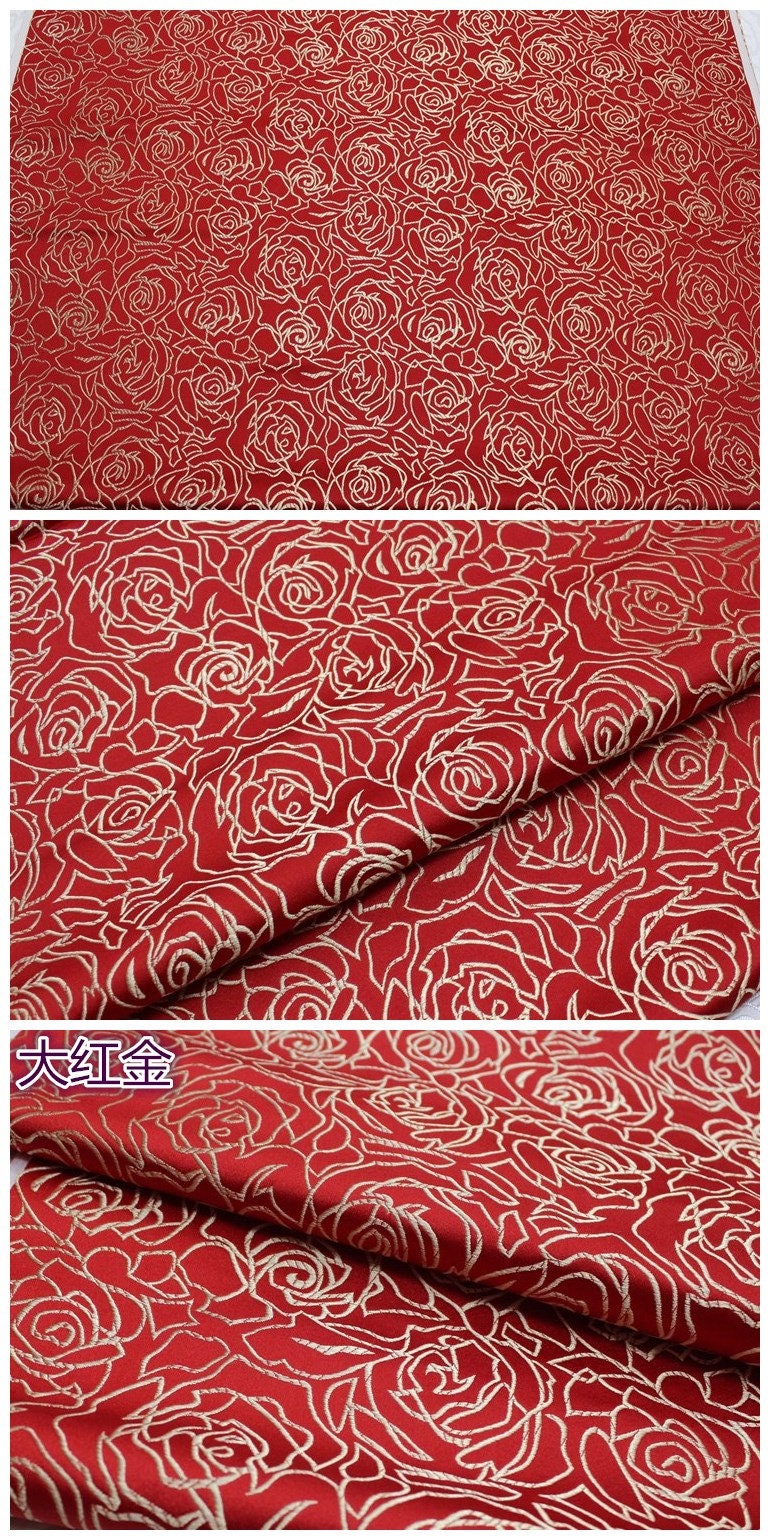 Tissu brocart rose : mélange de soie et de rayonne de style chinois (au mètre)