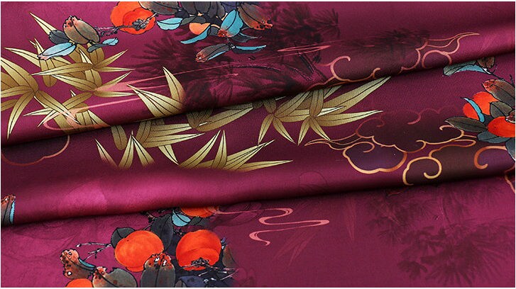 Floral Tea Silk Satin Fabric: 59"W Digital Print