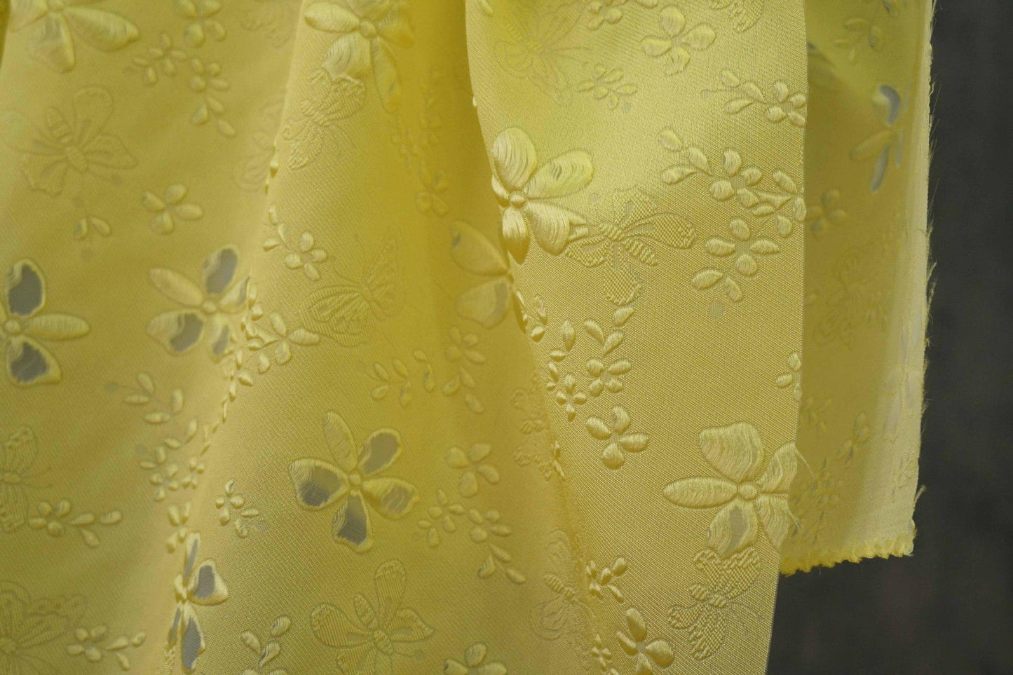 Light Yellow Jacquard Fabric: Hollow Relief Style, 55"W