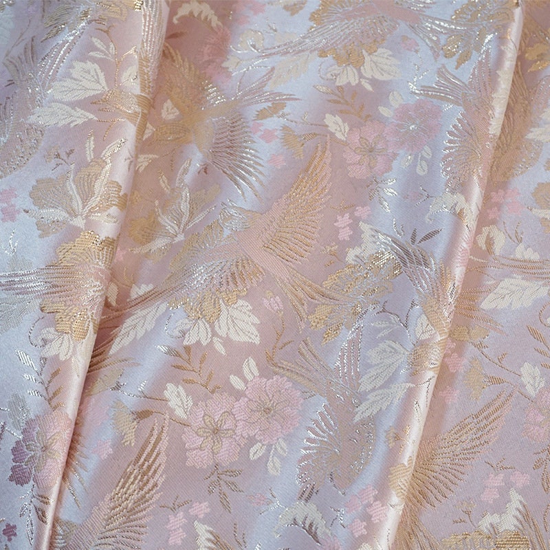 Tissu jacquard à motif d'oiseaux : 140 cm de large, polyester, matériau de couture