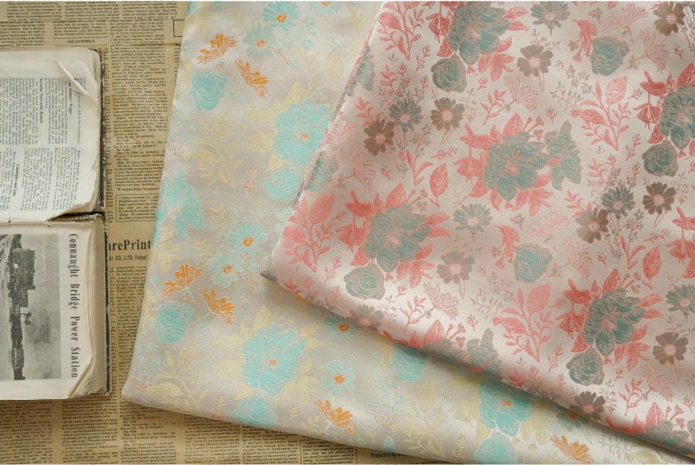 Floral Silk Brocade Fabric: Jacquard Damask for Upholstery & Costume