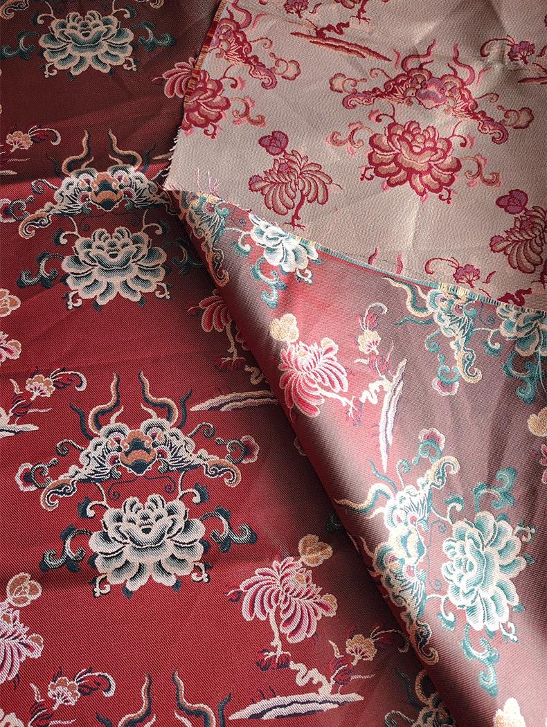 Lotus & Cloud Jacquard Fabric ��� Shu Brocade Style, Hanfu Qipao Ma