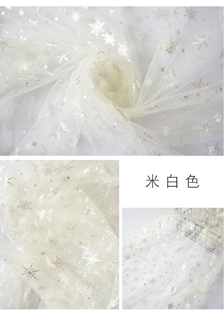 Tissu organza transparent à étoiles : Tissu pour robe La Reine des Neiges, 152 cm de large