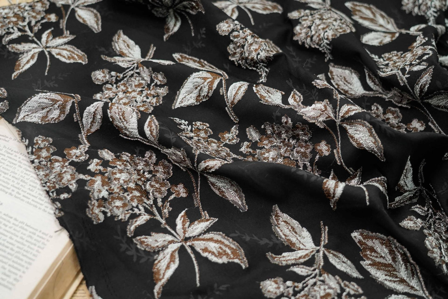 Retro Floral Jacquard Fabric: 50"W Polyester Drapery Material