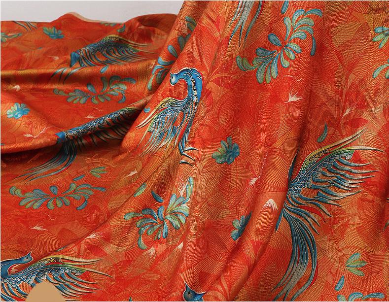 Tissu d'ameublement en soie Phoenix Flower Tea : impression numérique, 150 cm de large