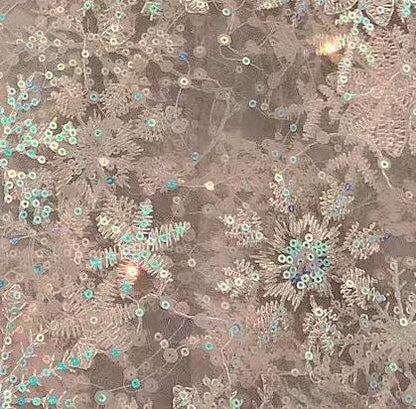 Sequin Snowflake Embroidery Lace Fabric: Bridal Wedding Dress, Gown (50"W)