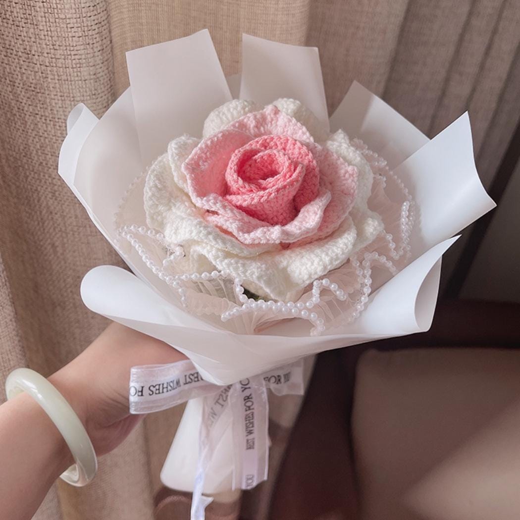 Kit de bouquet de roses au crochet à faire soi-même : kit de matériel pour la confection de fleurs tissées à la main