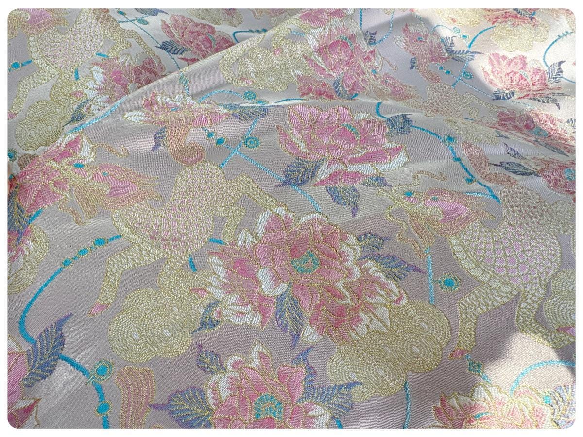 Embossed Floral Jacquard Fabric: 3D Gold Thread Design, 55" Wide