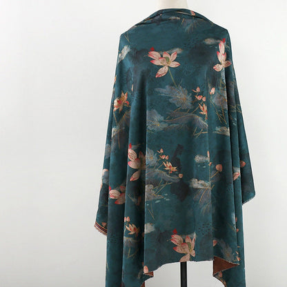 Emerald Satin Fabric: Floral Print, 59" Wide, Sewing & Upholstery